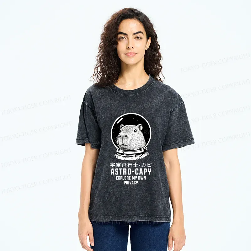 Tokyo-Tiger Astronaut Capybara Washed T-Shirt