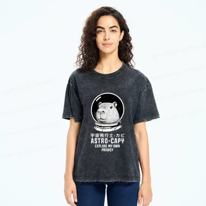 Tokyo-Tiger Astronaut Capybara Washed T-Shirt