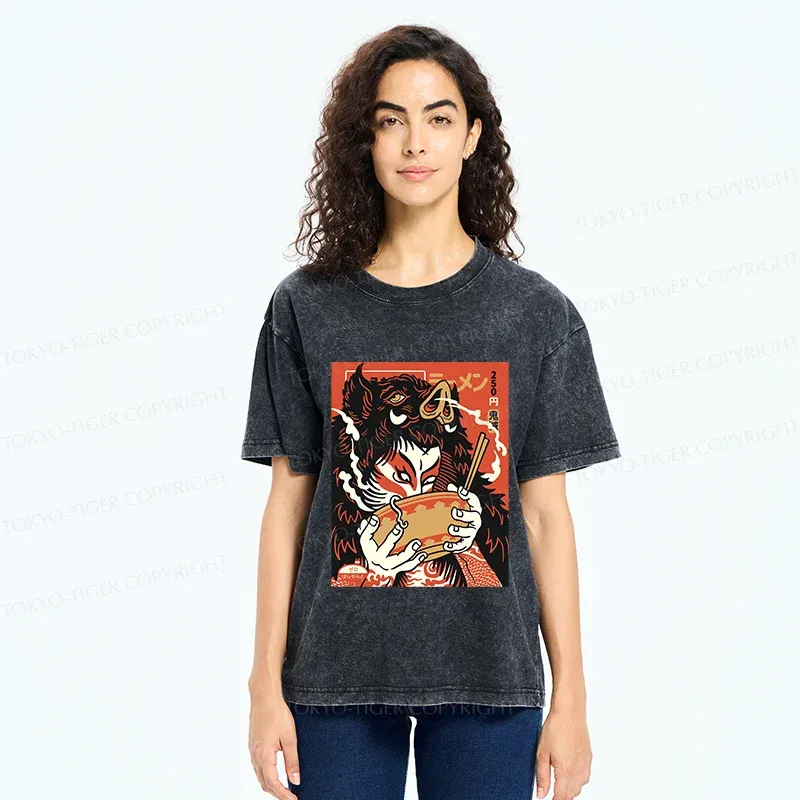 Tokyo-Tiger Savage Eating Washed T-Shirt