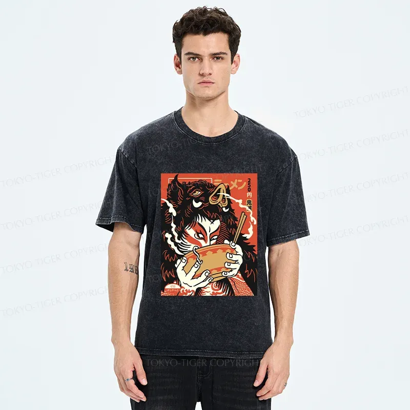 Tokyo-Tiger Savage Eating Washed T-Shirt