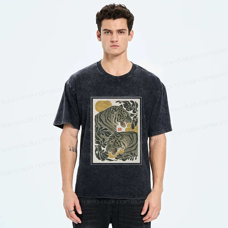 Tokyo-Tiger Woodcut Tiger Washed T-Shirt