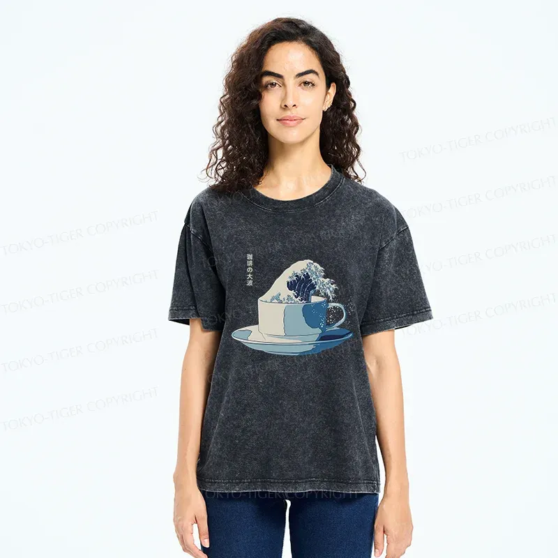 Tokyo-Tiger Retro Teacup Wave Washed T-Shirt