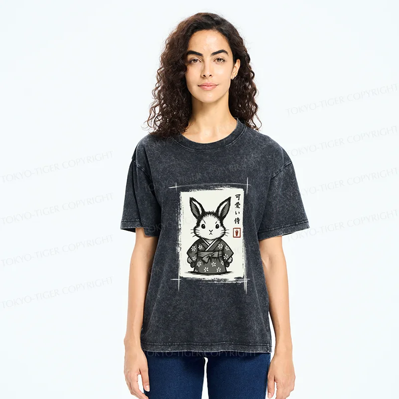 Tokyo-Tiger Woodcut Bunny Washed T-Shirt