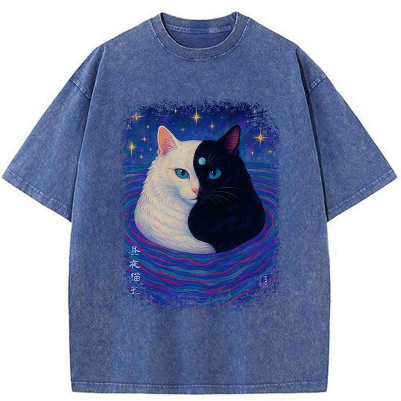 Tokyo-Tiger Japanese Ukiyoe Cat Universe Washed T-Shirt