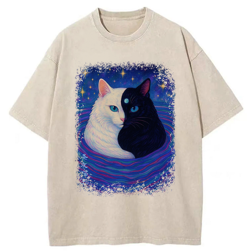 Tokyo-Tiger Japanese Ukiyoe Cat Universe Washed T-Shirt