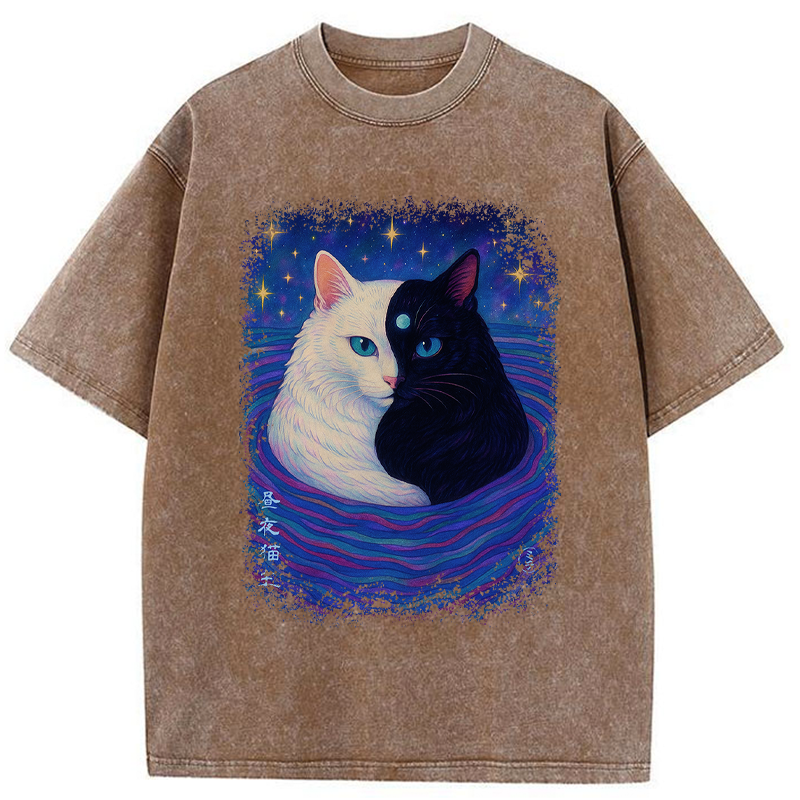Tokyo-Tiger Japanese Ukiyoe Cat Universe Washed T-Shirt