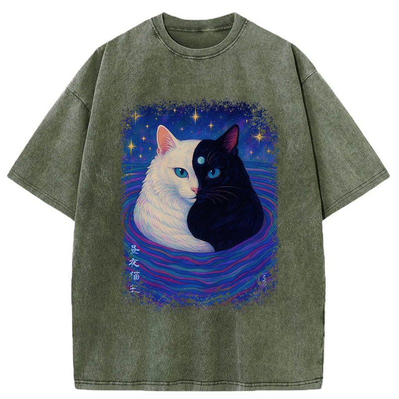 Tokyo-Tiger Japanese Ukiyoe Cat Universe Washed T-Shirt