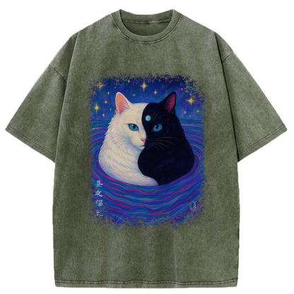 Tokyo-Tiger Japanese Ukiyoe Cat Universe Washed T-Shirt