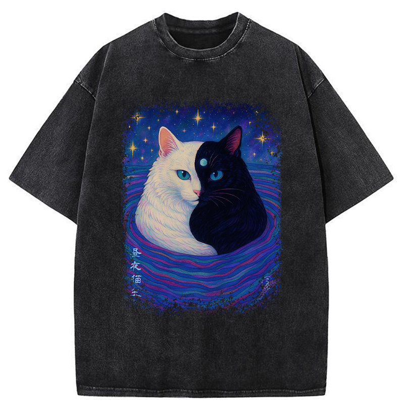 Tokyo-Tiger Japanese Ukiyoe Cat Universe Washed T-Shirt