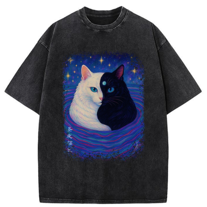 Tokyo-Tiger Japanese Ukiyoe Cat Universe Washed T-Shirt
