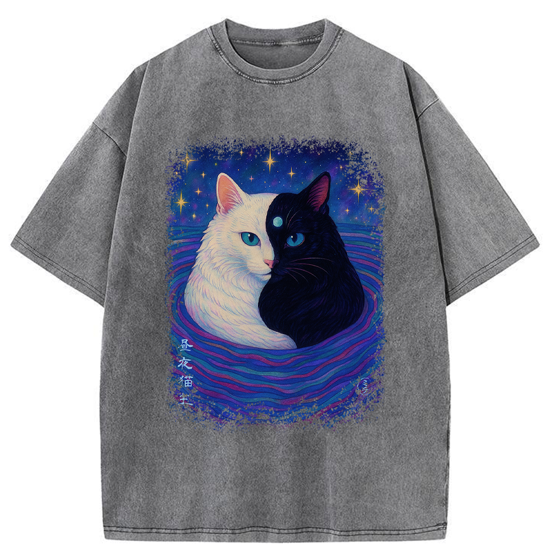 Tokyo-Tiger Japanese Ukiyoe Cat Universe Washed T-Shirt