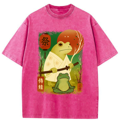 Tokyo-Tiger Funny Frog Samurai Poster Washed T-Shirt