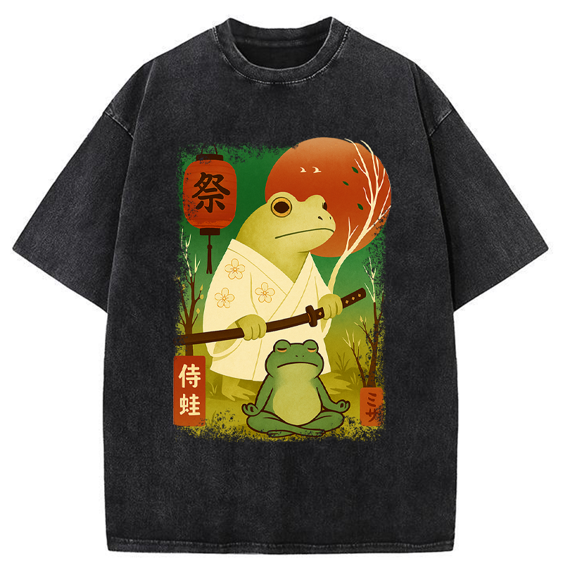 Tokyo-Tiger Funny Frog Samurai Poster Washed T-Shirt