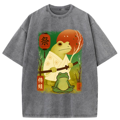 Tokyo-Tiger Funny Frog Samurai Poster Washed T-Shirt