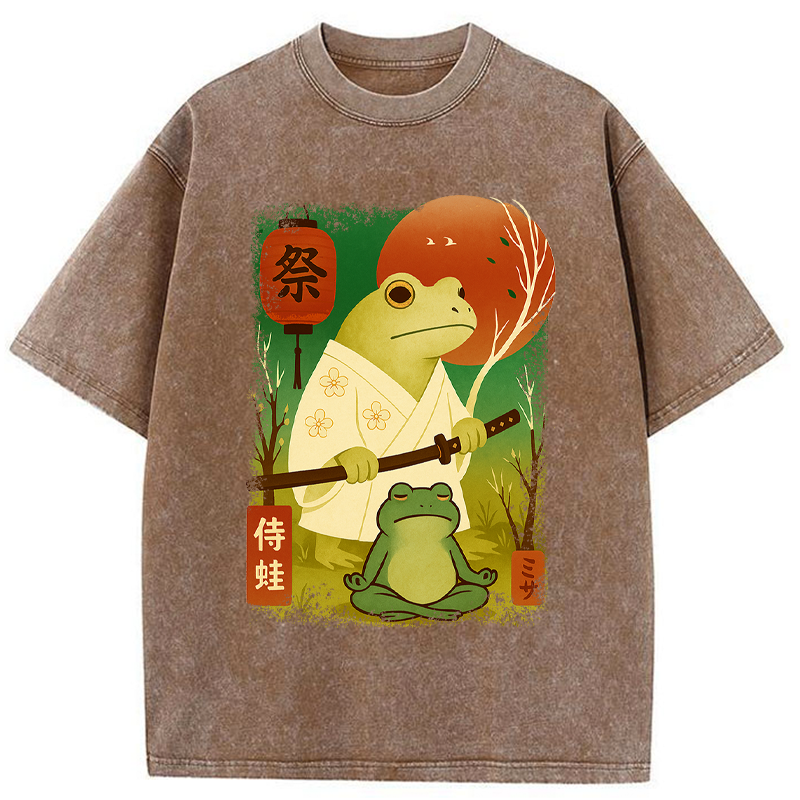 Tokyo-Tiger Funny Frog Samurai Poster Washed T-Shirt