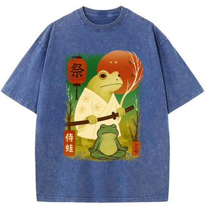 Tokyo-Tiger Funny Frog Samurai Poster Washed T-Shirt