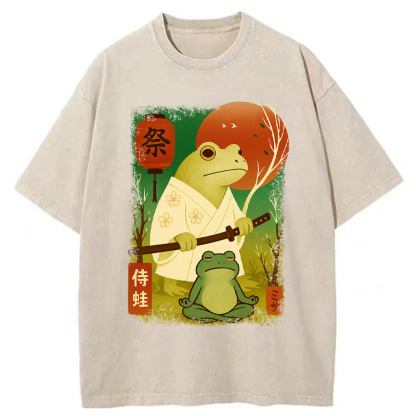 Tokyo-Tiger Funny Frog Samurai Poster Washed T-Shirt