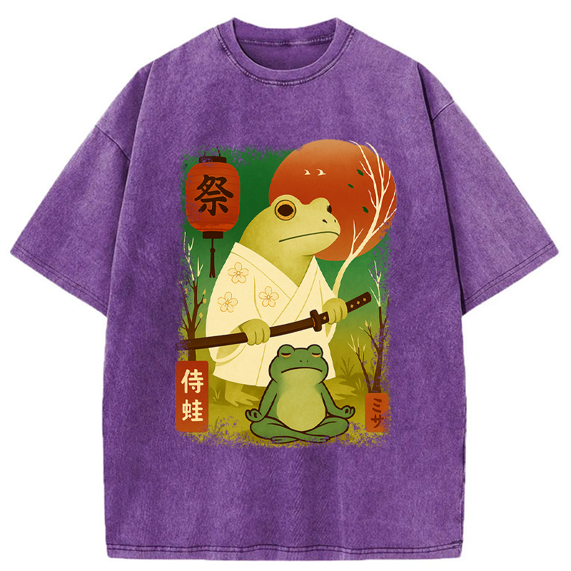 Tokyo-Tiger Funny Frog Samurai Poster Washed T-Shirt