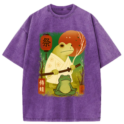Tokyo-Tiger Funny Frog Samurai Poster Washed T-Shirt