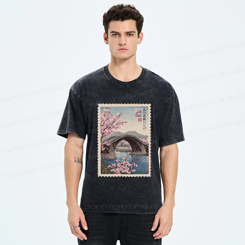 Tokyo-Tiger Vintage Attraction Stamp Washed T-Shirt