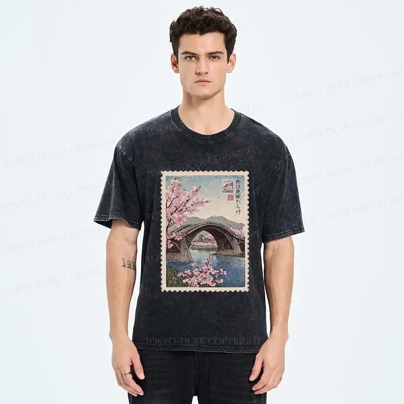 Tokyo-Tiger Vintage Attraction Stamp Washed T-Shirt