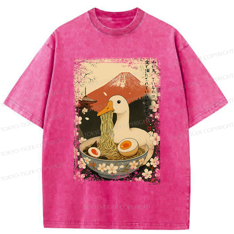 Tokyo-Tiger Japanese Ukiyoe Goose Eat Ramen Poster Washed T-Shirt