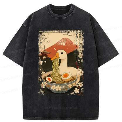 Tokyo-Tiger Japanese Ukiyoe Goose Eat Ramen Poster Washed T-Shirt
