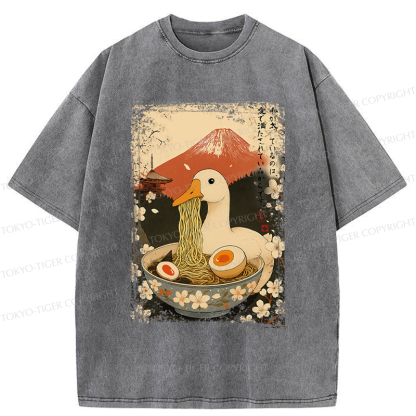 Tokyo-Tiger Japanese Ukiyoe Goose Eat Ramen Poster Washed T-Shirt