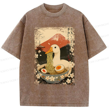 Tokyo-Tiger Japanese Ukiyoe Goose Eat Ramen Poster Washed T-Shirt
