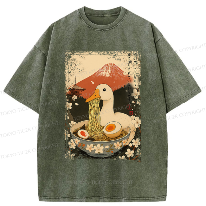 Tokyo-Tiger Japanese Ukiyoe Goose Eat Ramen Poster Washed T-Shirt