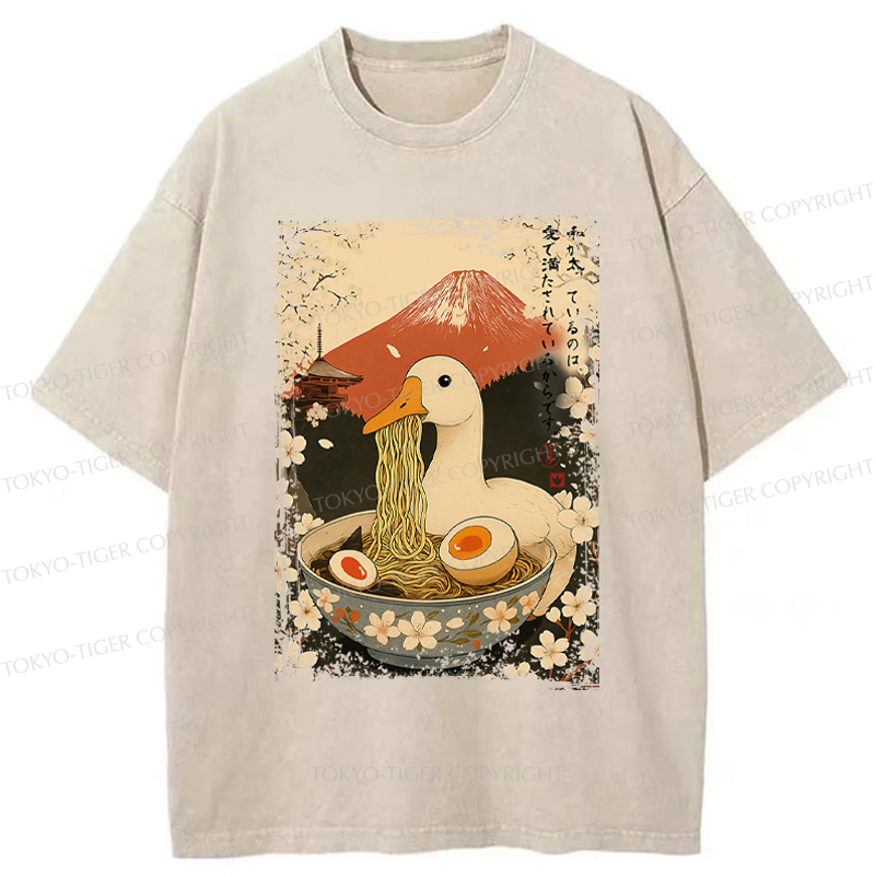 Tokyo-Tiger Japanese Ukiyoe Goose Eat Ramen Poster Washed T-Shirt