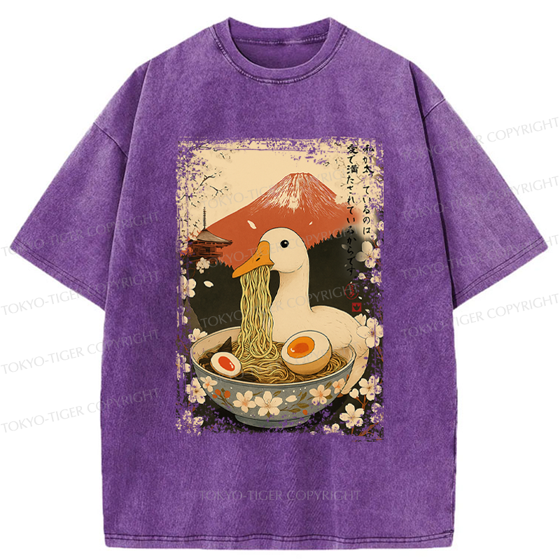 Tokyo-Tiger Japanese Ukiyoe Goose Eat Ramen Poster Washed T-Shirt