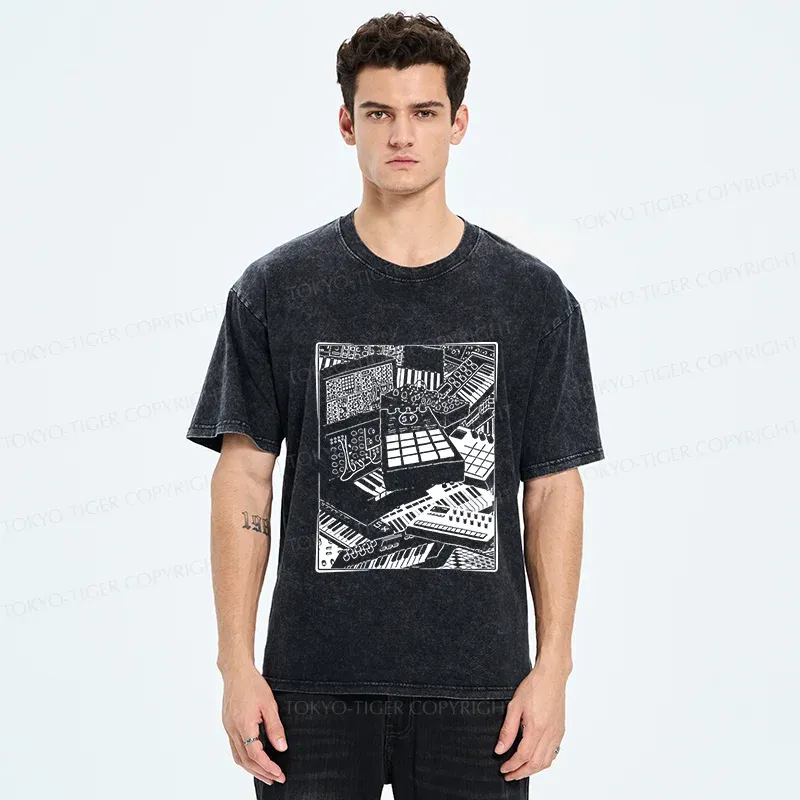 Tokyo-Tiger Retro Synthesizer Washed T-Shirt