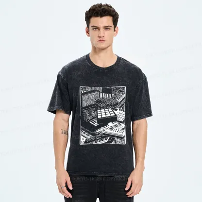 Tokyo-Tiger Retro Synthesizer Washed T-Shirt