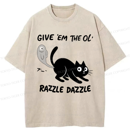 Tokyo-Tiger Give 'Em the Ol' Funny Cat Washed T-Shirt