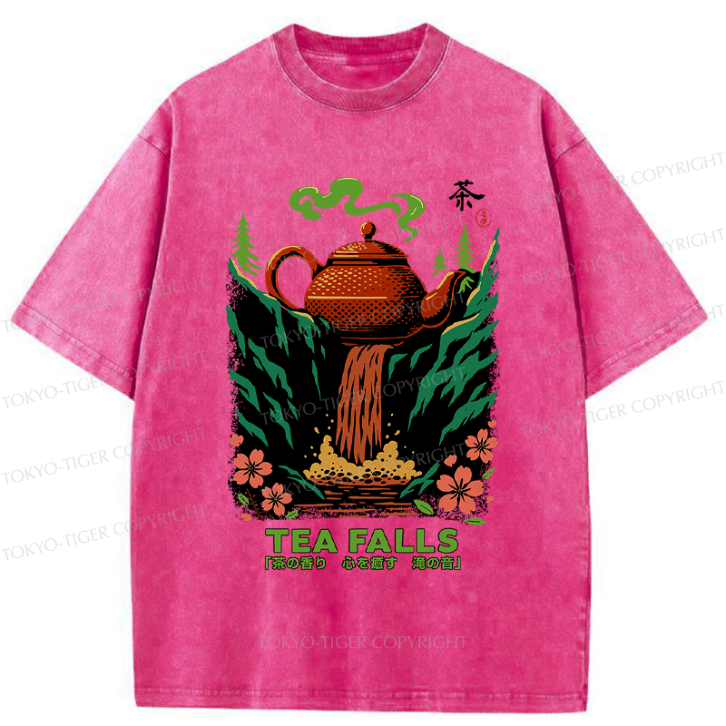 Tokyo-Tiger Vintage Funny Tea Falls Chado Washed T-Shirt