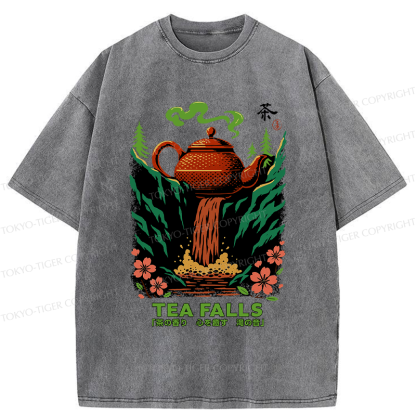 Tokyo-Tiger Vintage Funny Tea Falls Chado Washed T-Shirt