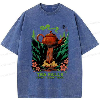 Tokyo-Tiger Vintage Funny Tea Falls Chado Washed T-Shirt