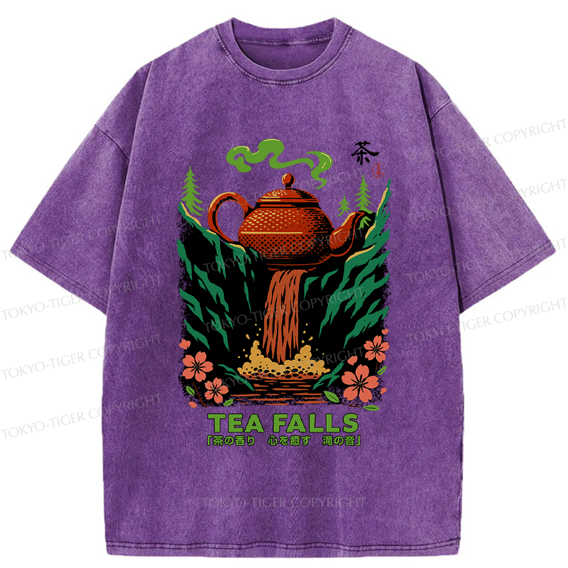 Tokyo-Tiger Vintage Funny Tea Falls Chado Washed T-Shirt