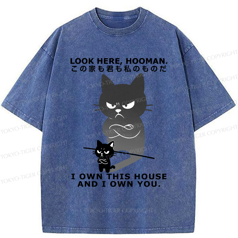 Tokyo-Tiger Funny Look here, hooman-Cat meme Washed T-Shirt