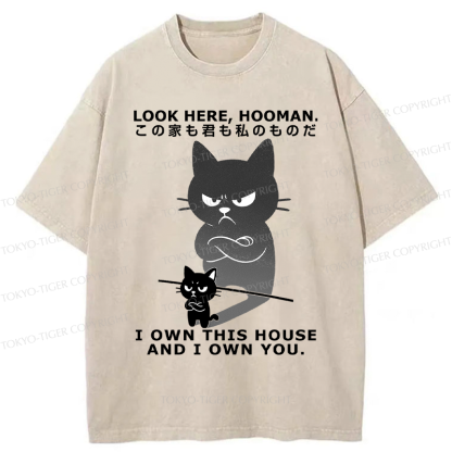 Tokyo-Tiger Funny Look here, hooman-Cat meme Washed T-Shirt