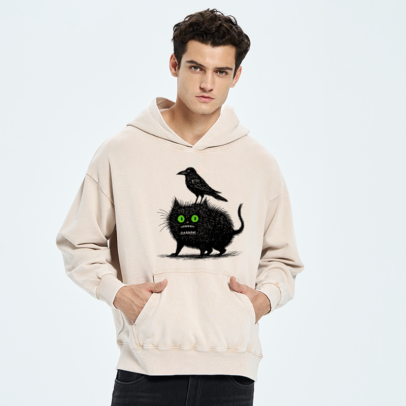 Tokyo-Tiger Crow And Black Cat Washed Hoodie