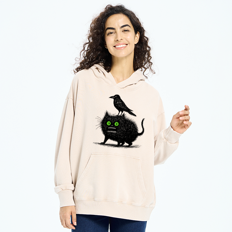 Tokyo-Tiger Crow And Black Cat Washed Hoodie