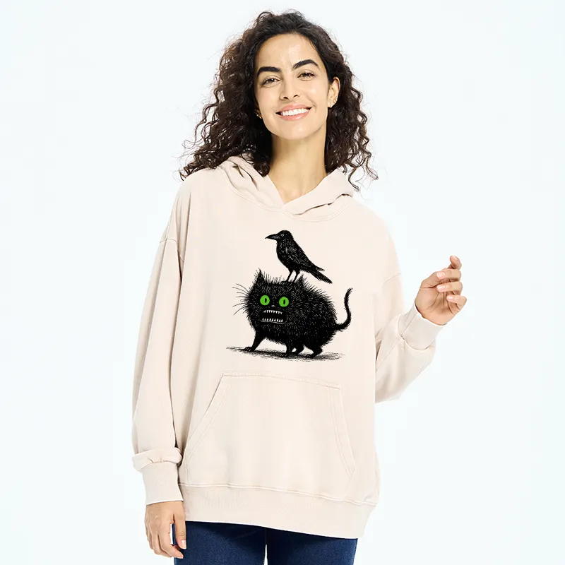 Tokyo-Tiger Crow And Black Cat Washed Hoodie