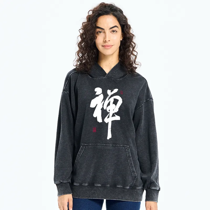 Tokyo-Tiger Japanese Zen Kanji Washed Hoodie