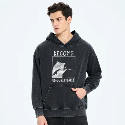 Tokyo-Tiger Cat Biting Arm Washed Hoodie