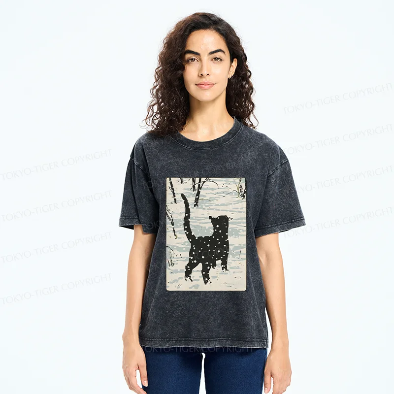 Tokyo-Tiger Cat In The Snow Washed T-Shirt