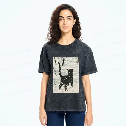 Tokyo-Tiger Cat In The Snow Washed T-Shirt