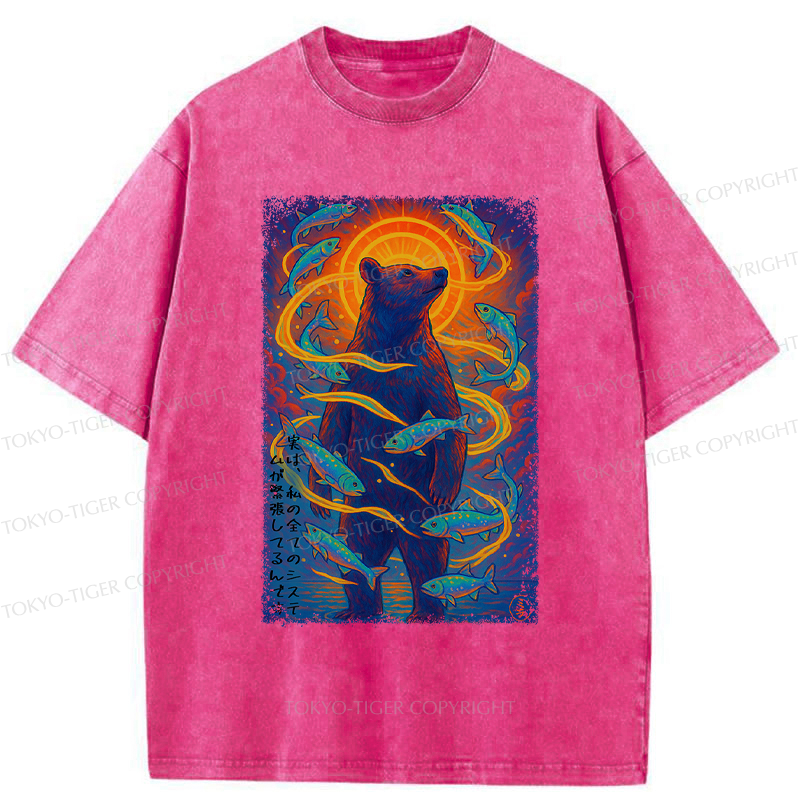 Tokyo-Tiger Ukiyoe Bear and Fish Vintage Poster T-Shirt 