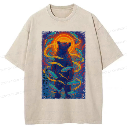 Tokyo-Tiger Ukiyoe Bear and Fish Vintage Poster T-Shirt 